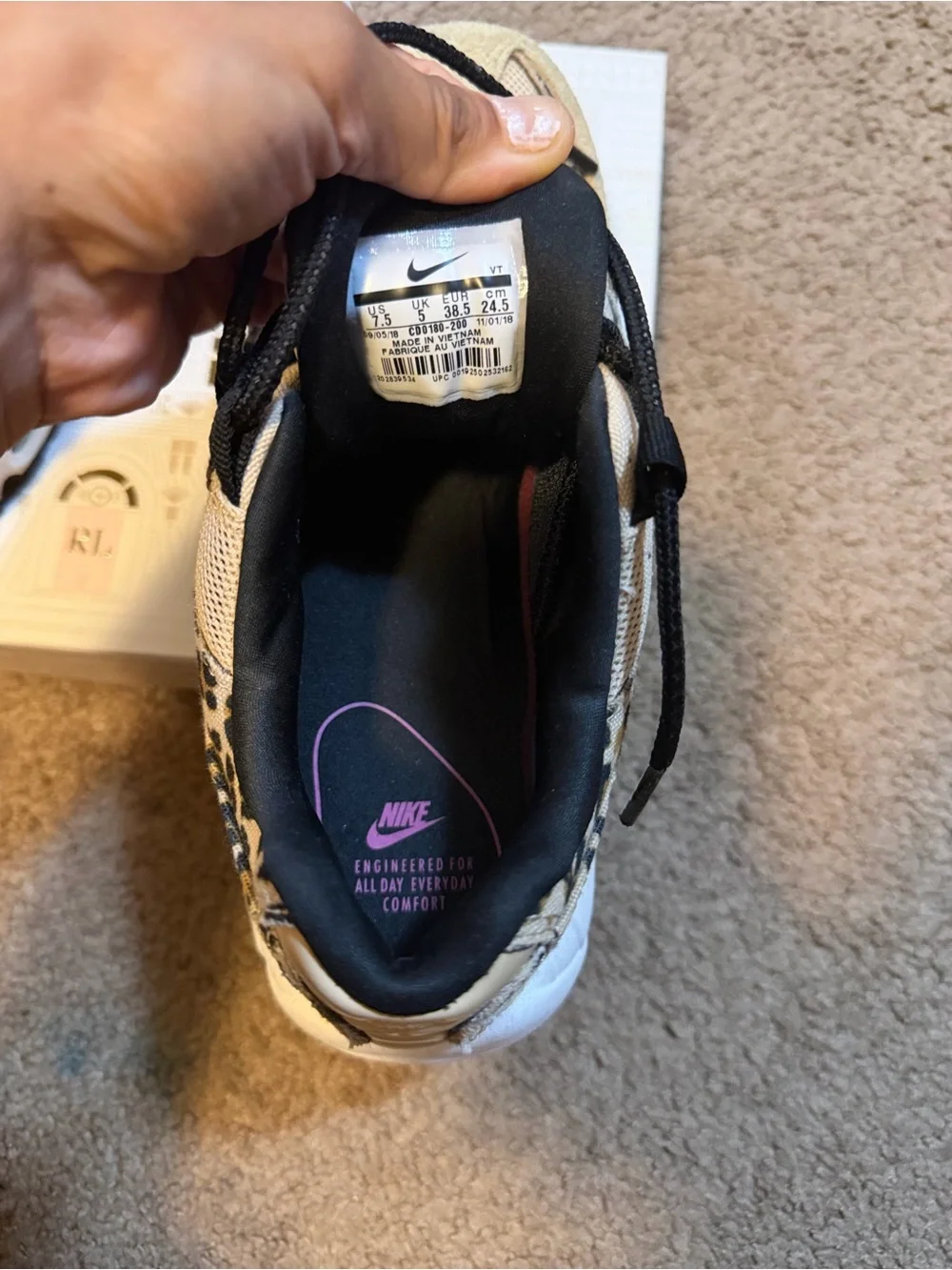 Nike Women's Beige Leopard Print Sneakers with Black and Pink Accents